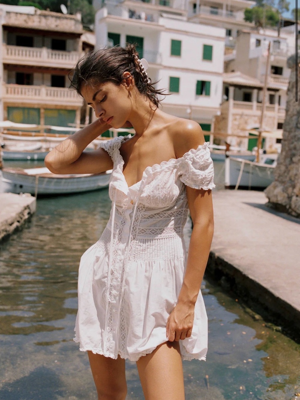 With Jean White Off-Shoulder Mini Dress